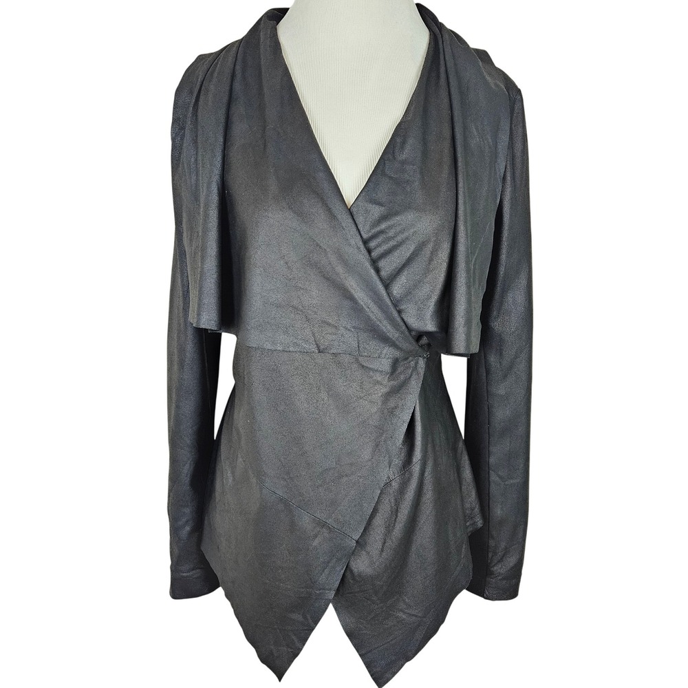 My Tribe Leather wrap jacket‎ cardigan asymmetrical, shiny black, size S